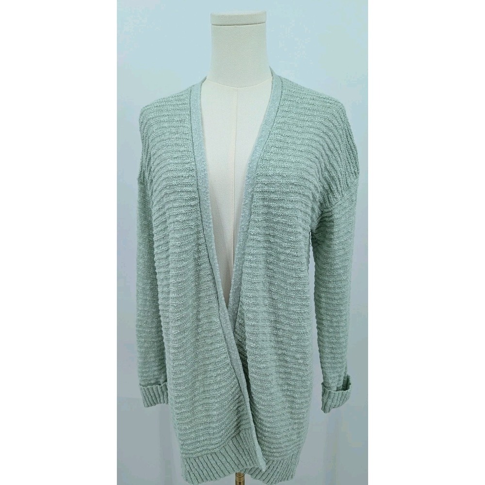 LL Bean Mint Chunky Knit Open Cardigan women's size M Cotton Cottagecore Grandma